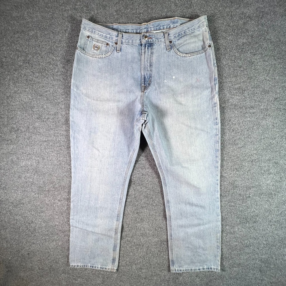 Cinch Jeans Mens 40x32 Blue Cotton Denim Straight Faded Workwear Whiskers Detail